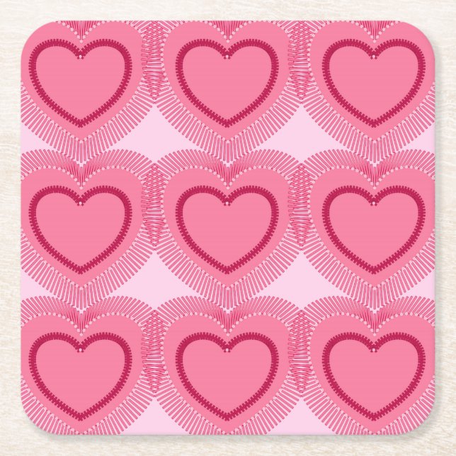 Modern Abstrakt Hearts - Azalea Rosa Underlägg Papper Kvadrat (Framsidan)