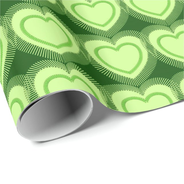 Modern Abstrakt Hearts - Lime Green Presentpapper (Rullad Hörn)