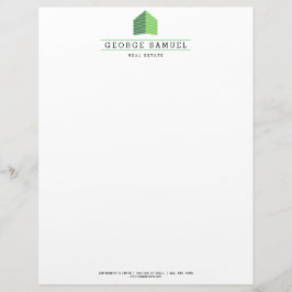 Modern Abstrakt Hem Logo Realtor Grön och Vit Brevhuvud
