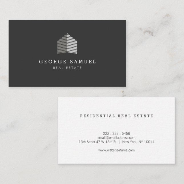 Modern Abstrakt Hembyggnad Logotyp Realtor Svart & Visitkort (Fram/baksida)