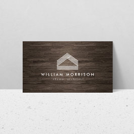 Modern Abstrakt Home Logotyp på Mörk Woodgrain Visitkort