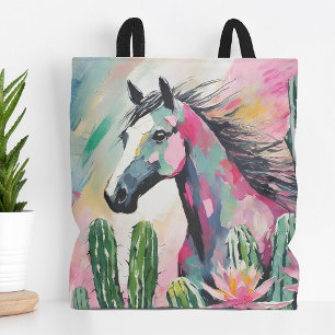 Modern Abstrakt Horse and Succulents Tygkasse