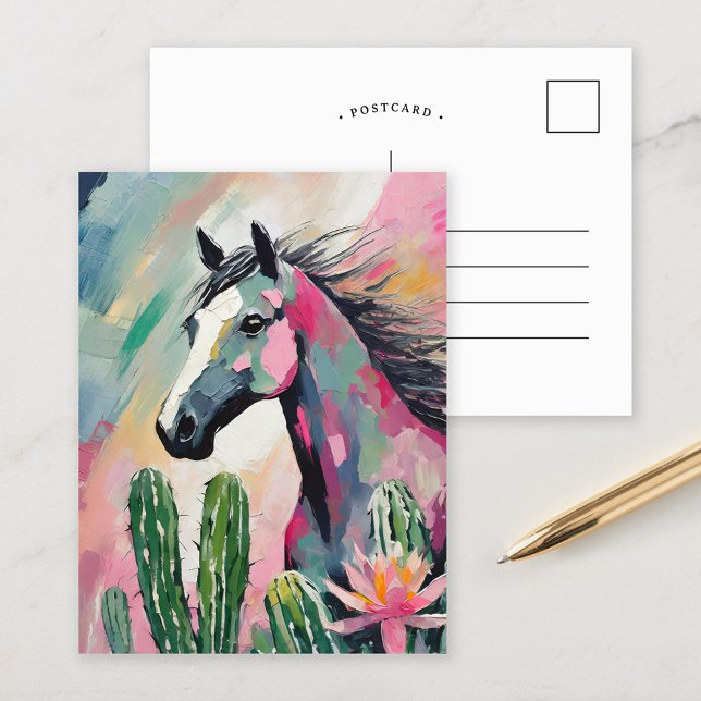 Modern Abstrakt Horse and Succulents Vykort (Skapare uppladdad)