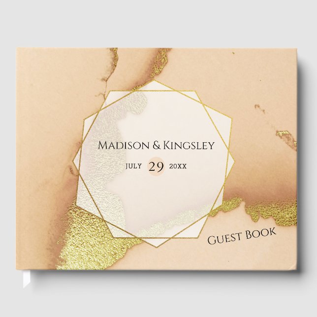 Modern Abstrakt i koraller 💡 Inky Oil Bröllop Gästböcker (Framsida)