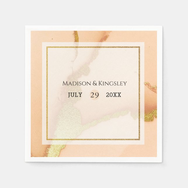 Modern Abstrakt i koraller 💡 Inky Oil Bröllop Pappersservett (Framsidan)