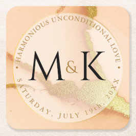 Modern Abstrakt i koraller 💡 Inky Oil Bröllop Underlägg Papper Kvadrat