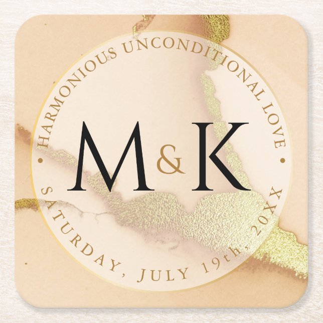 Modern Abstrakt i koraller 💡 Inky Oil Bröllop Underlägg Papper Kvadrat (Framsidan)