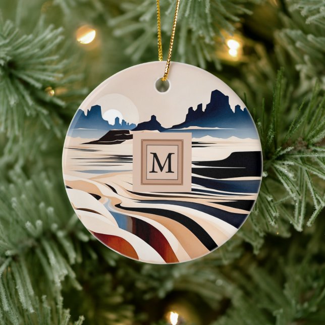 Modern abstrakt i sydvästra ökenmonogram julgransprydnad keramik (Träd)