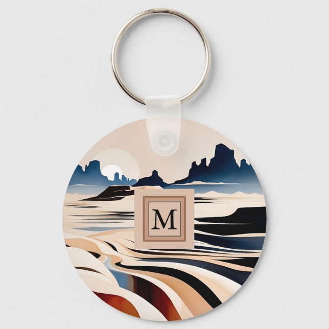 Modern abstrakt i sydvästra ökenmonogram nyckelring (Framsida)