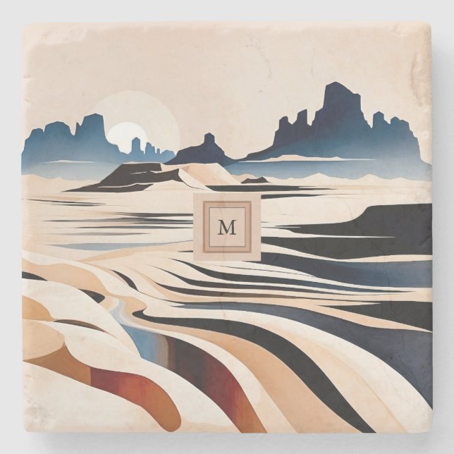 Modern abstrakt i sydvästra ökenmonogram stenunderlägg (Framsidan)