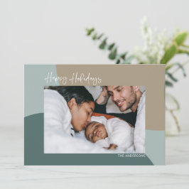 Modern Abstrakt i Teal Anpassningsbar Photo Lyckli Julkort