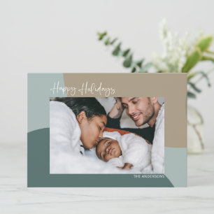 Modern Abstrakt i Teal Anpassningsbar Photo Lyckli Julkort