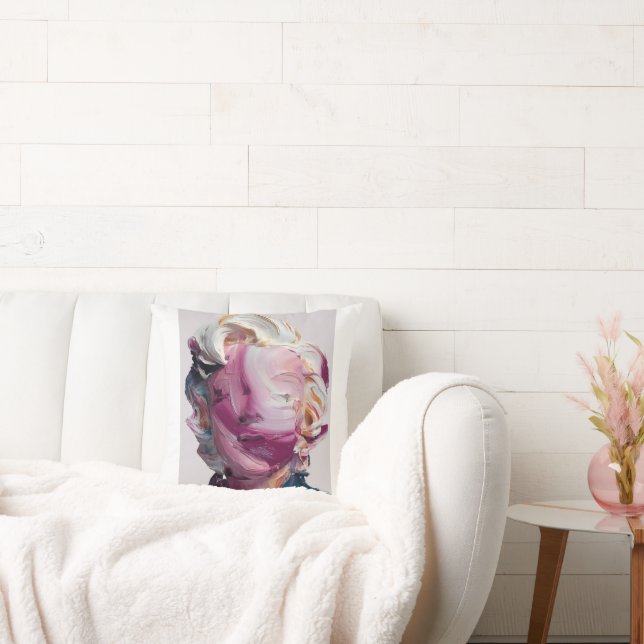 Modern Abstrakt Impasto Porträtt Kastkudde Kudde (Soffa)