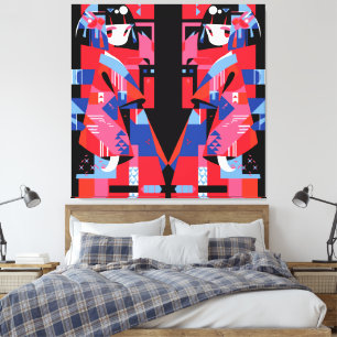 Modern abstrakt japansk flicka – geometrisk kimono canvastryck