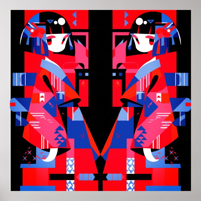 Modern abstrakt japansk flicka – geometrisk kimono poster (Framsidan)