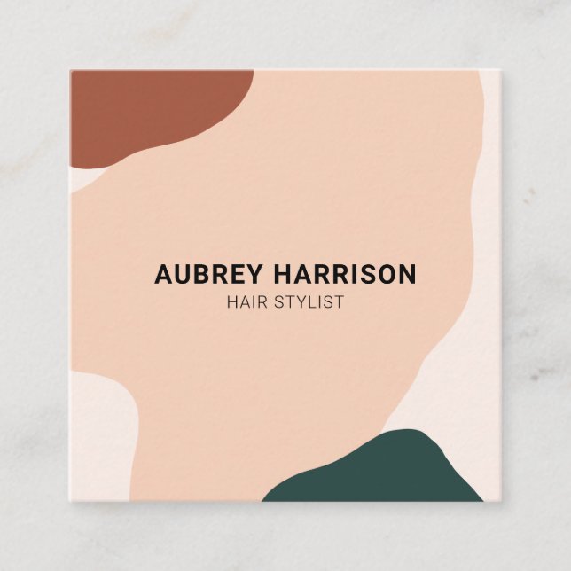 Modern Abstrakt Jordens Grönt Brown 3 Fyrkantigt Visitkort (Framsida)