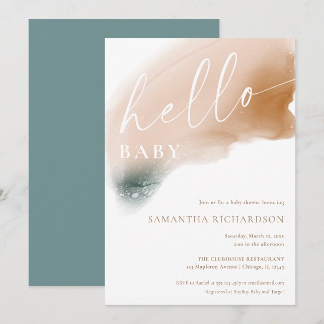 Modern abstrakt jordtoner könsneutrala duschar inbjudningar (Fram/baksida)