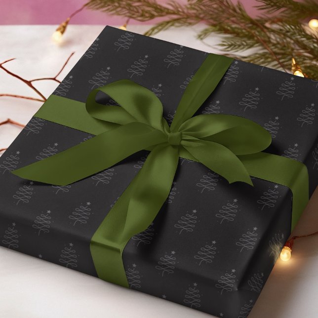 Modern Abstrakt Julgran Black Helgdag Gift Presentpapper (Skapare uppladdad)