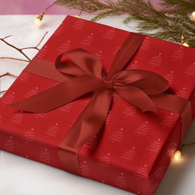 Modern Abstrakt Julgran Red Helgdag Gift Presentpapper (Skapare uppladdad)