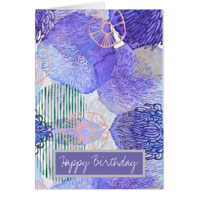 Modern abstrakt konst blå och lila hälsningskort (Framsidan)