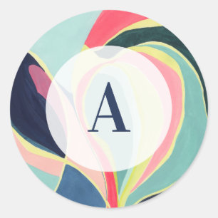 Modern Abstrakt Konst Monogram Initial Klistermärk Runt Klistermärke