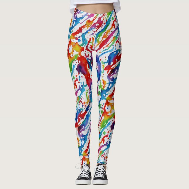 Modern Abstrakt Konst Regnbågsfärg Färgfläckar Leggings (Framsida)