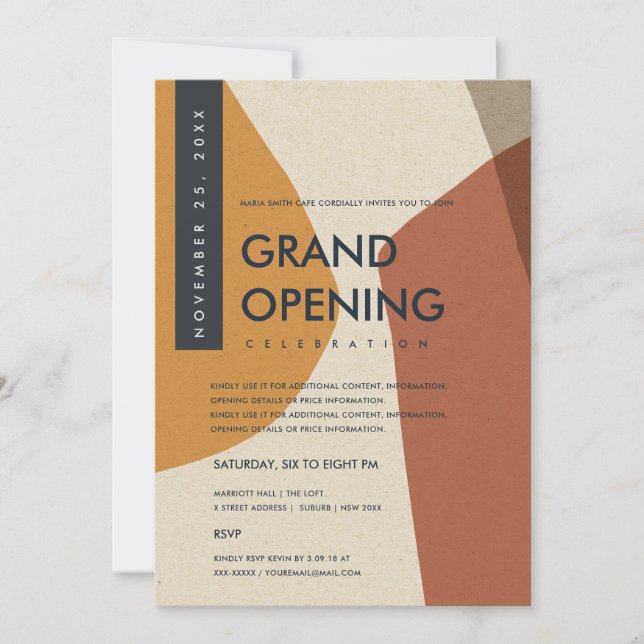 MODERN ABSTRAKT KONST RUST ORANGE GRAND OPENING INBJUDNINGAR (Framsida)