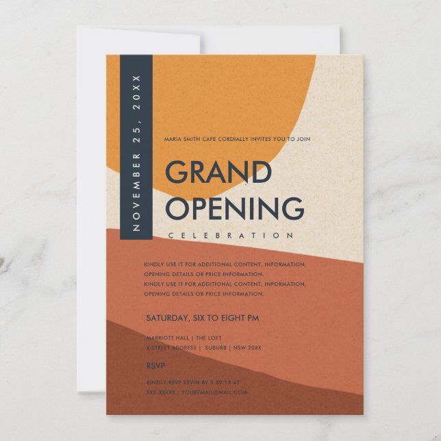 MODERN ABSTRAKT KONST RUST ORANGE GRAND OPENING INBJUDNINGAR (Framsida)