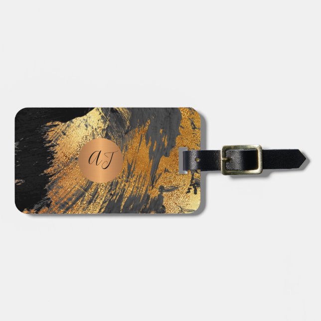 Modern abstrakt konst som målar koppar guld monogr bagagebricka (Horisontell Framsida)