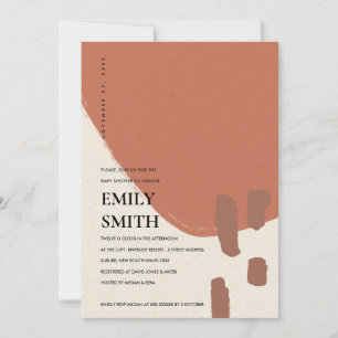 MODERN ABSTRAKT KRAFT RUST RED BABY SHOWER INBJUDA TACK KORT