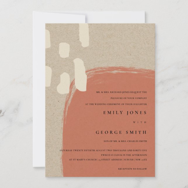 MODERN ABSTRAKT KRAFT TERRACOTTA WEDDING INVITE TACK KORT (Framsida)