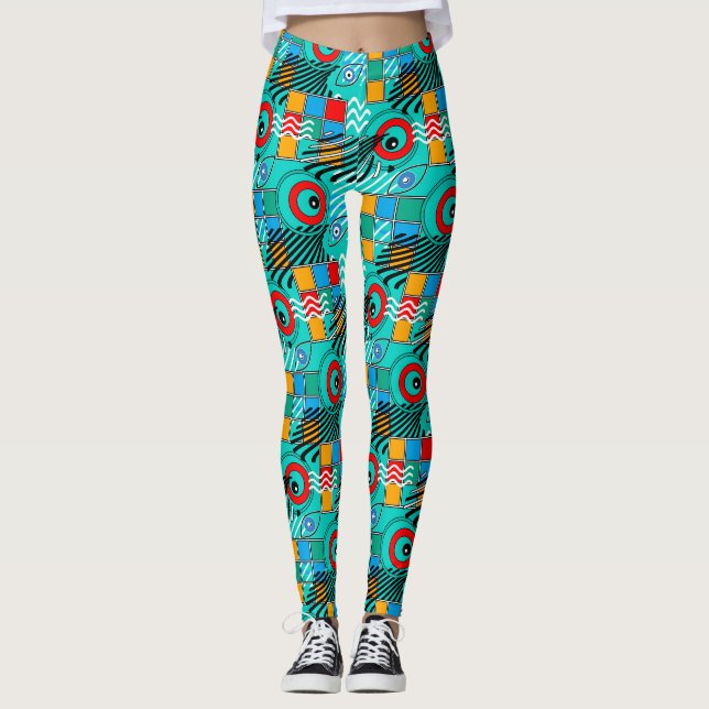 Modern abstrakt kreativ flerfärgad mönster leggings (Framsida)