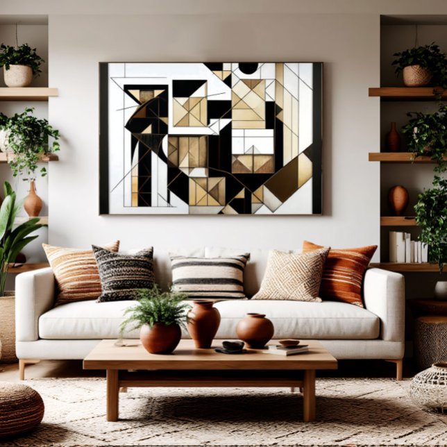 Modern Abstrakt Kubistisk Geometri Guld Poster (Skapare uppladdad)