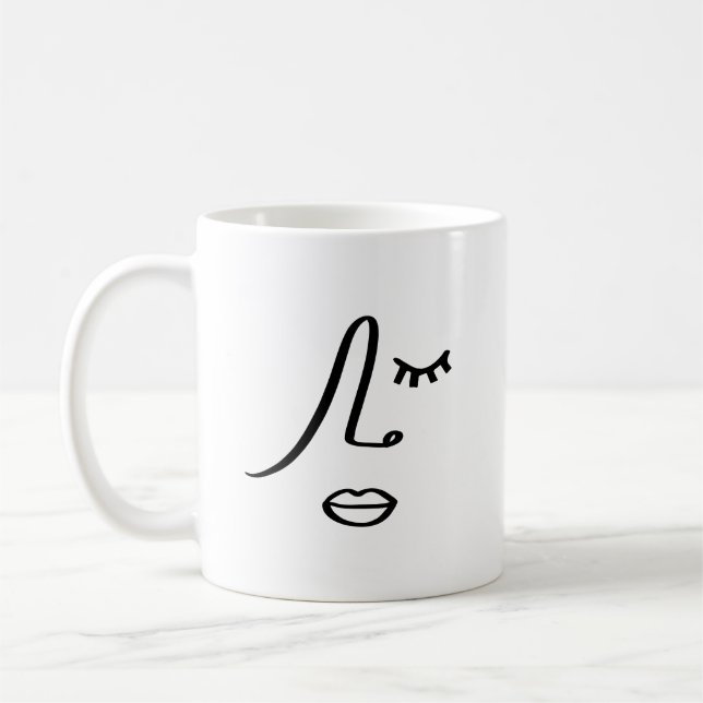 Modern abstrakt kvinnoansikte minimalistisk konstd kaffemugg (Vänster)