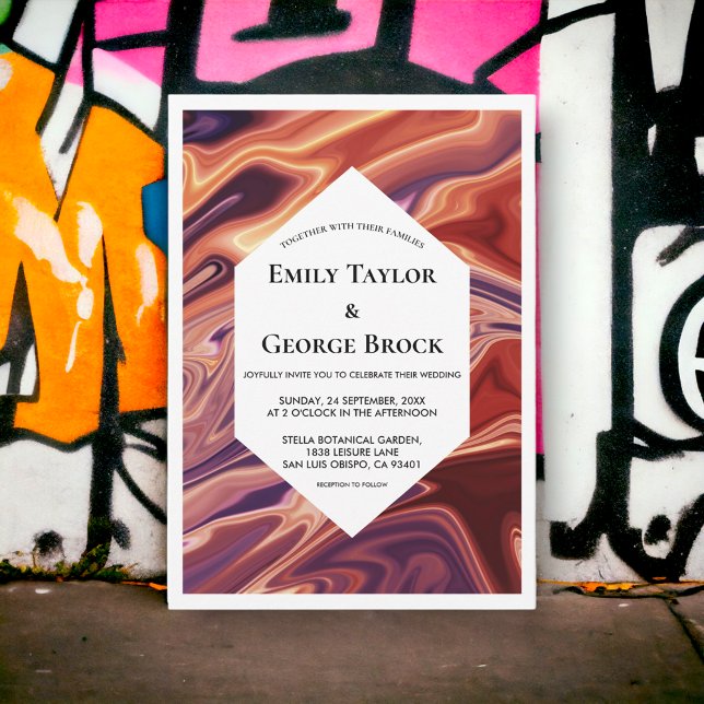 Modern Abstrakt Lava Oljemålning Minimal Bröllop Inbjudningar (Skapare uppladdad)