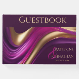 Modern Abstrakt Lila Fuchsia och Guld-Bröllop- Gästböcker