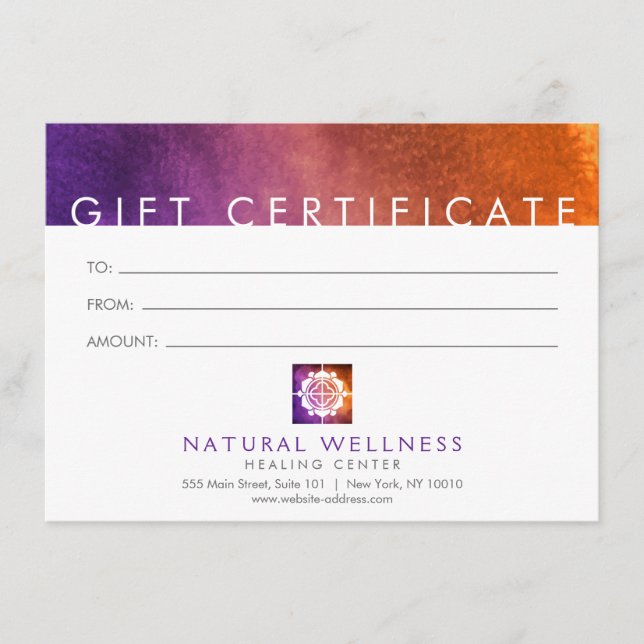 Modern Abstrakt Lila Hälsa Gift Certificate (Framsida)