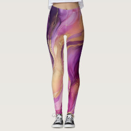 Modern Abstrakt-Lila-Rosa och Guld-baljor Leggings