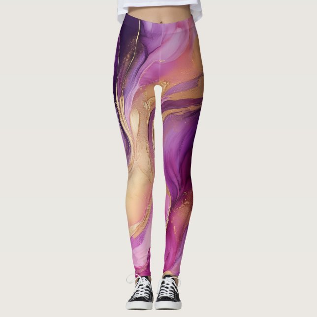 Modern Abstrakt-Lila-Rosa och Guld-baljor Leggings (Framsida)