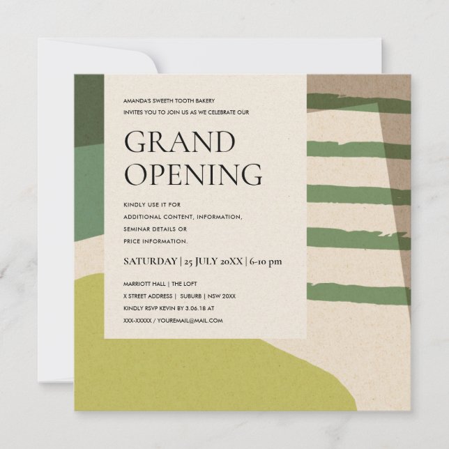 MODERN ABSTRAKT LIME GREEN ART GRAND OPENING INBJUDNINGAR (Framsida)