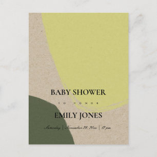 MODERN ABSTRAKT LIME GREEN KRAFT BABY SHOWER INBJUDAN VYKORT