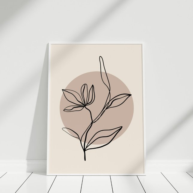 Modern Abstrakt Line Art Flower Poster (Modern Abstract Line Art Flower Poster in white frame)
