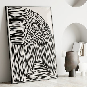 Modern Abstrakt Linje Konst Svart och Vitt Väggdek Poster
