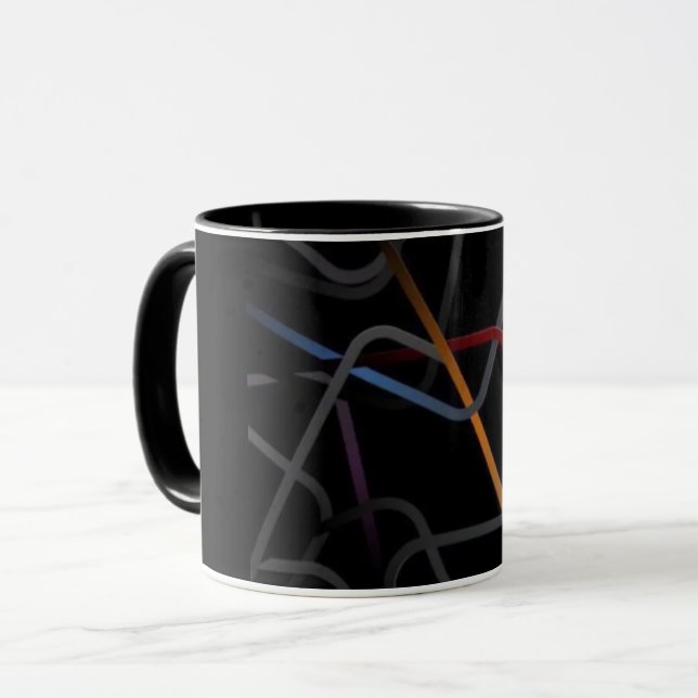 Modern abstrakt linjekonst svart mugg | Minimalist (Framsida vänster)