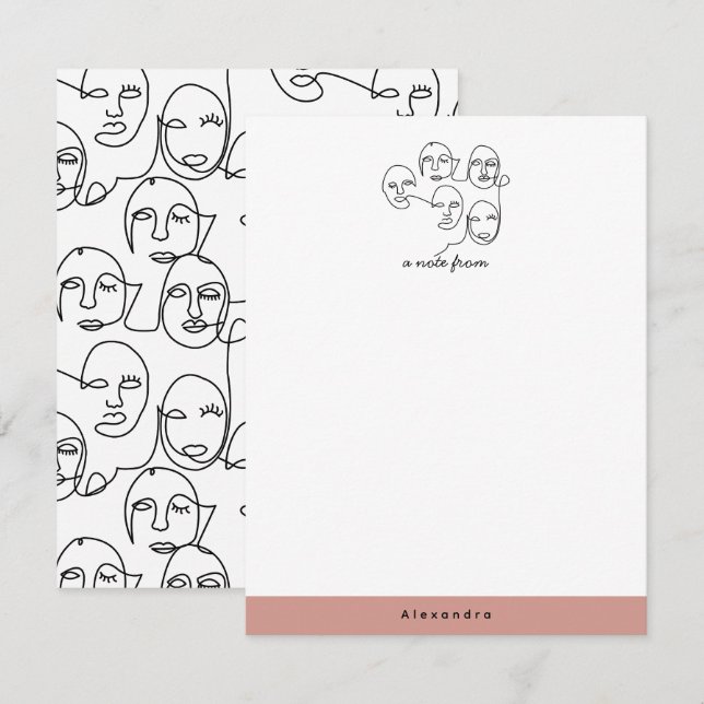 Modern Abstrakt Linjer Ansikte Kontinuitetskonst Anteckningskort (Fram/baksida)