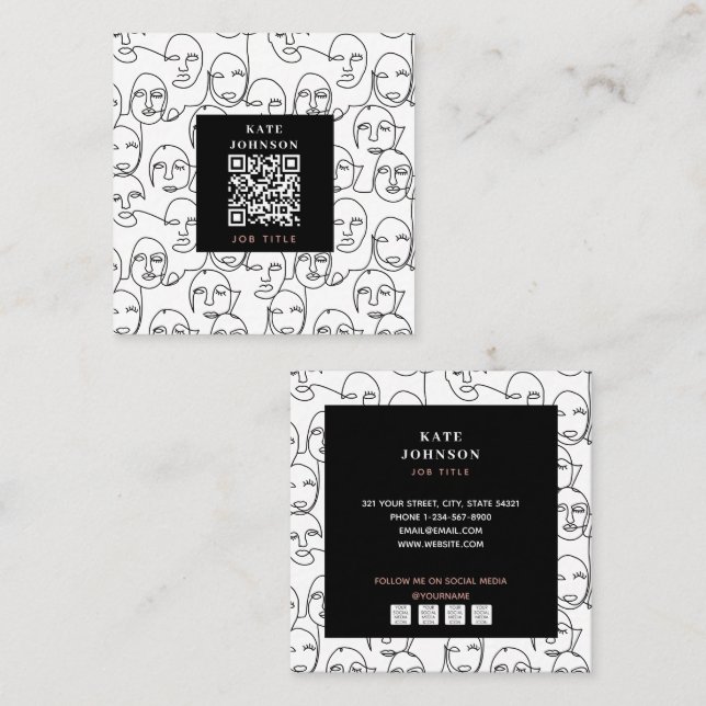 Modern Abstrakt Linjer Ansikte Kontinuitetskonst Fyrkantigt Visitkort (Fram/baksida)