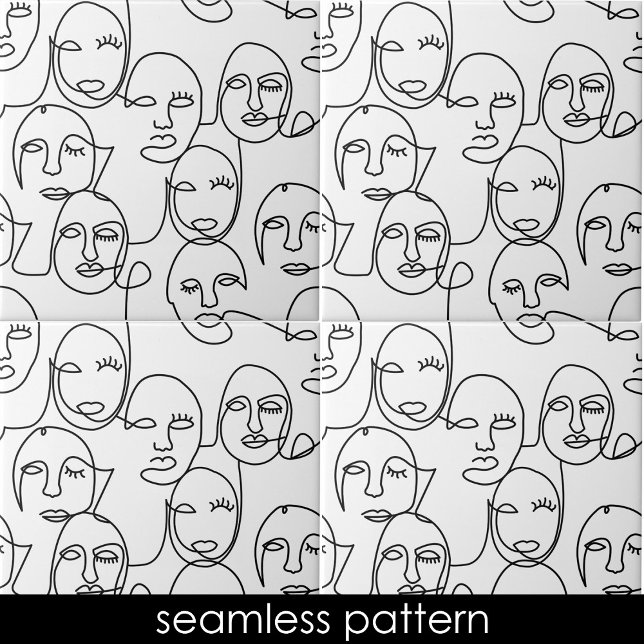 Modern Abstrakt Linjer Ansikte Kontinuitetskonst Kakelplatta (Modern Abstract Lines Faces Continuous Line Art Ceramic Tile)