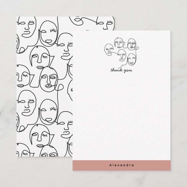 Modern Abstrakt Linjer Ansikte Kontinuitetskonst Tack Kort (Fram/baksida)