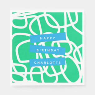 Modern Abstrakt Linjer Grönt Cute Birthday Anpass Pappersservett