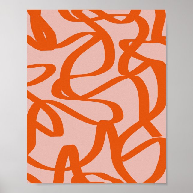 Modern Abstrakt Linjer Peach och bränd Orange Poster (Framsidan)
